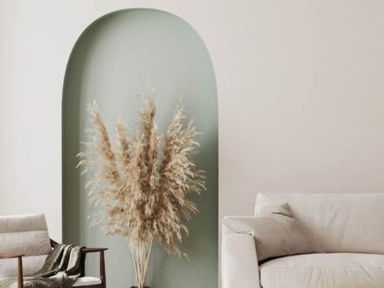 Décoration arche verte salon design minimaliste