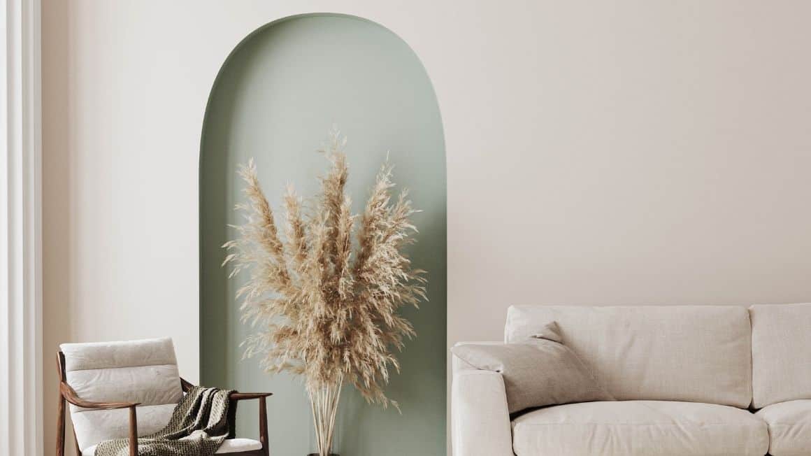 Décoration arche verte salon design minimaliste