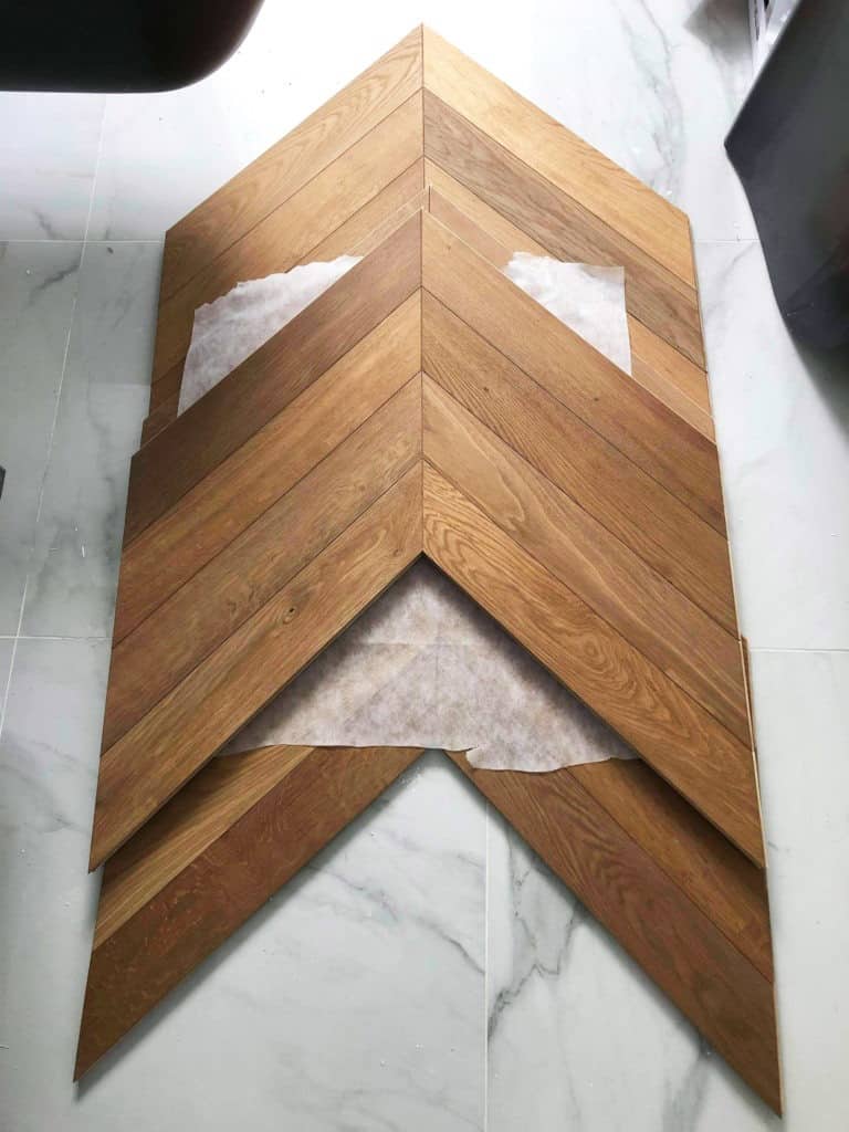 Préparation triangle pose parquet chevron