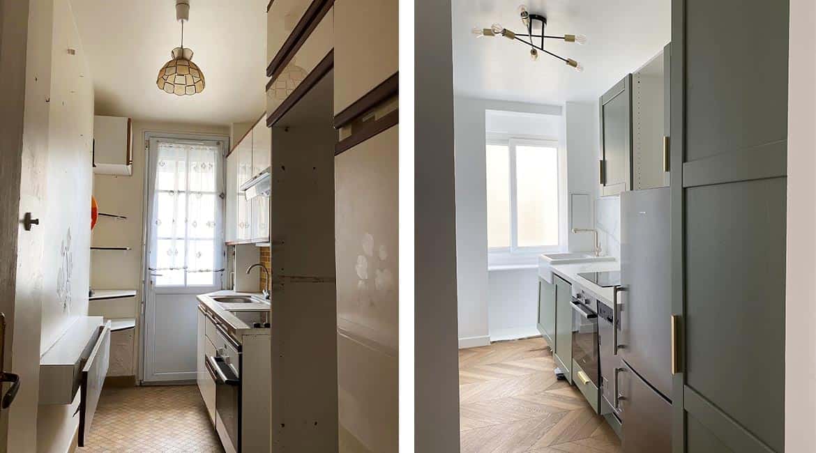 Rénovation cuisine couloir avant après cuisine verte