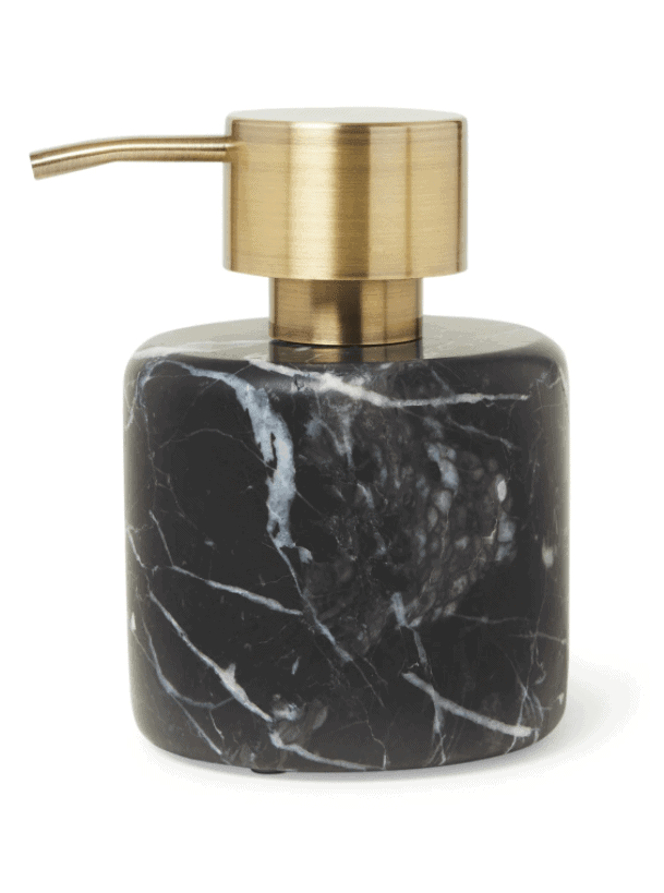 Distributeur savon marbre noir et doré pierre naturelle