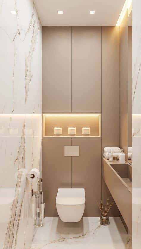 Toilettes luxes mur marbre blanc sol marbre blanc