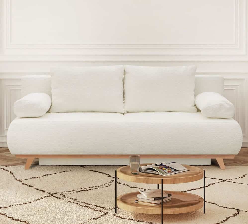 Canapé convertible tissu bouclette blanc confort 