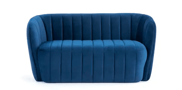 Canapé minimaliste vintage bleu velours vif vintage 