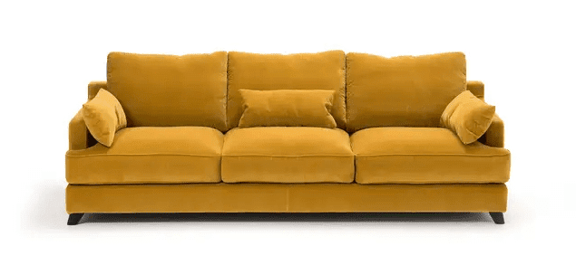 Canapé confortable velours jaune 3 places accoudoirs 