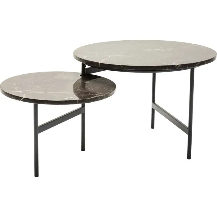 Table basse monocle marbre foncé pieds minimalistes