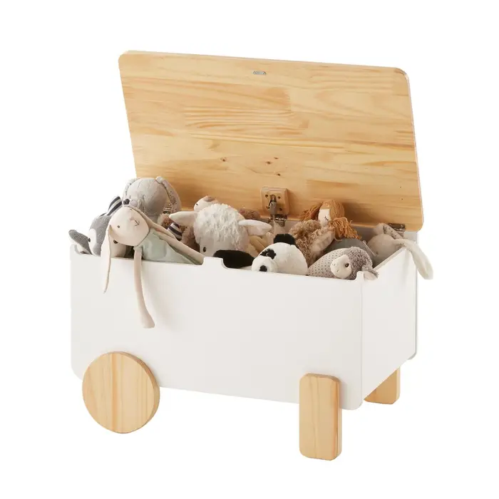 Coffre à jouets enfants blanc pieds bois roue choisir décoration chambre enfant