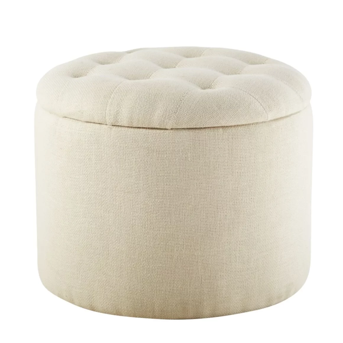 Pouf capitonné avec coffre de rangement blanc crème