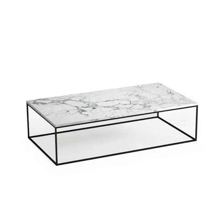 Table basse rectangulaire plateau marbre blanc pieds noirs