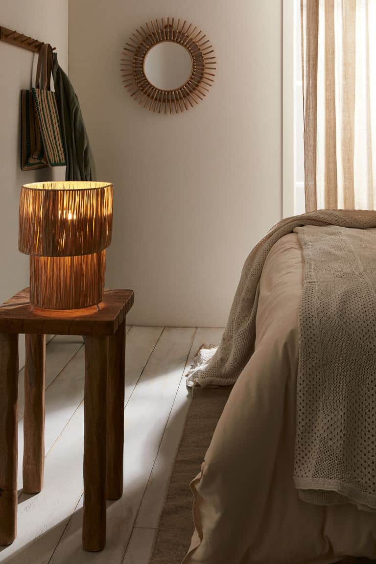 Lampe de table en paille de papier rotin style méditerranéen