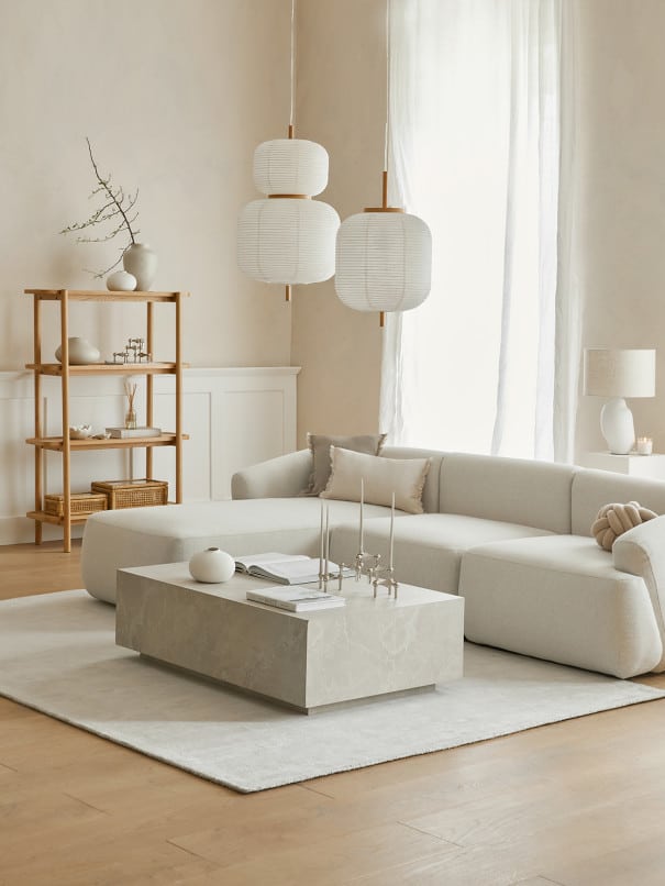 Canapé angle forme arrondie Westwing blanc beige