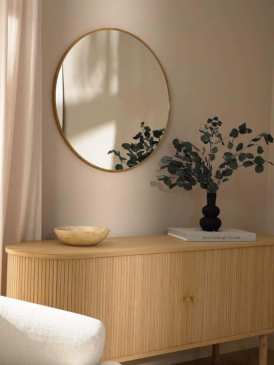 Miroir rond bois toilettes décoration design