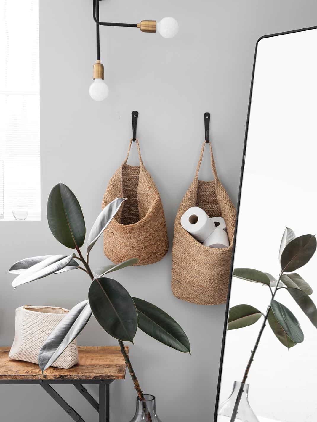 Panier de rangement suspendu pour papier toilettes en chanvre aménager ses toilettes