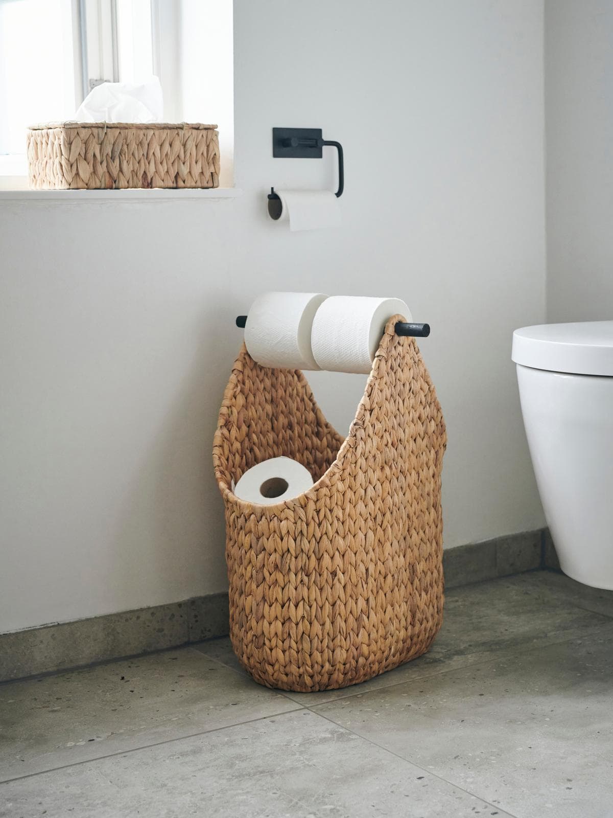 Panier avec porte papier toilettes rotin style méditerranéen