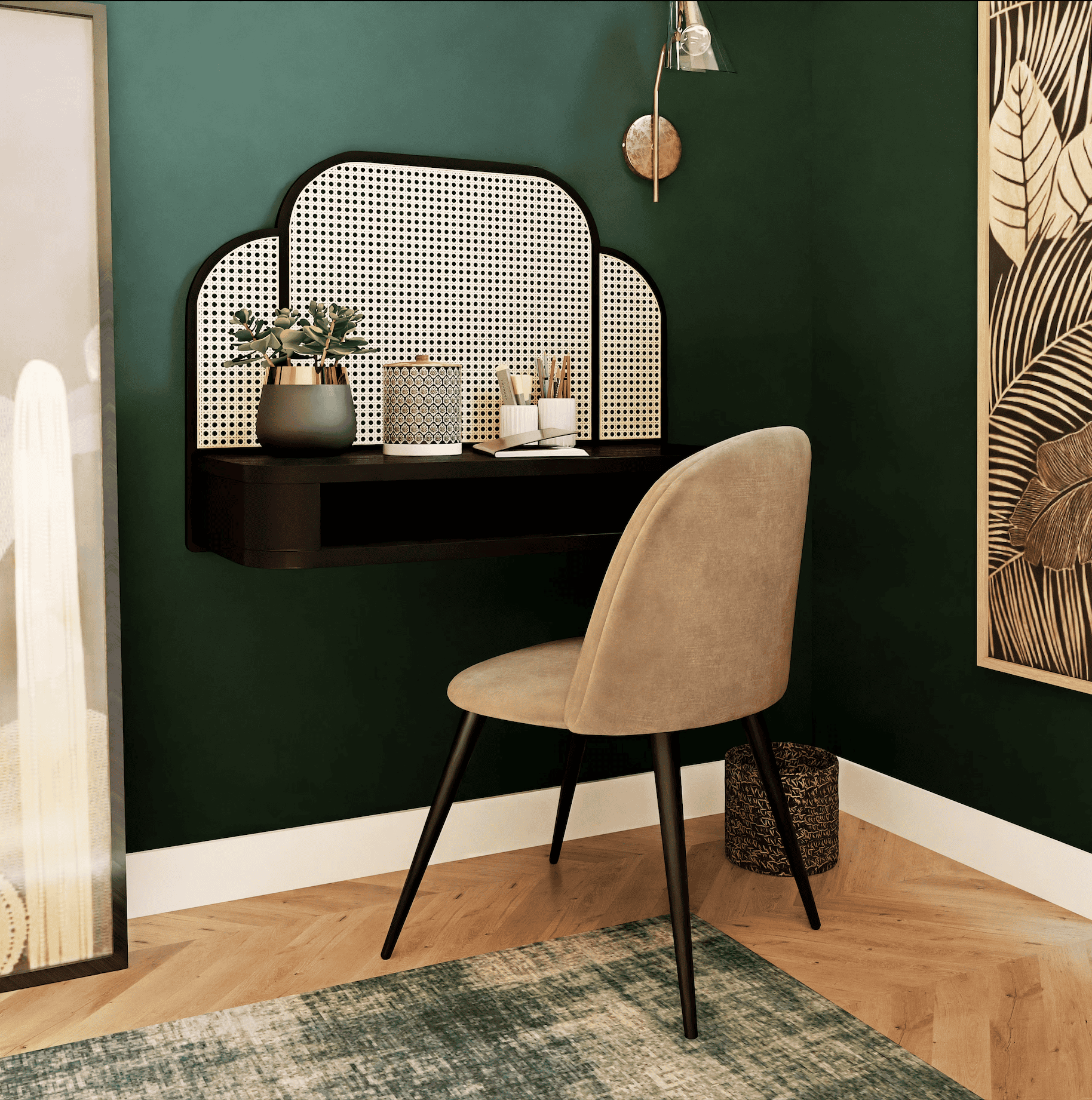 Petit bureau accroché au mur secrétaire