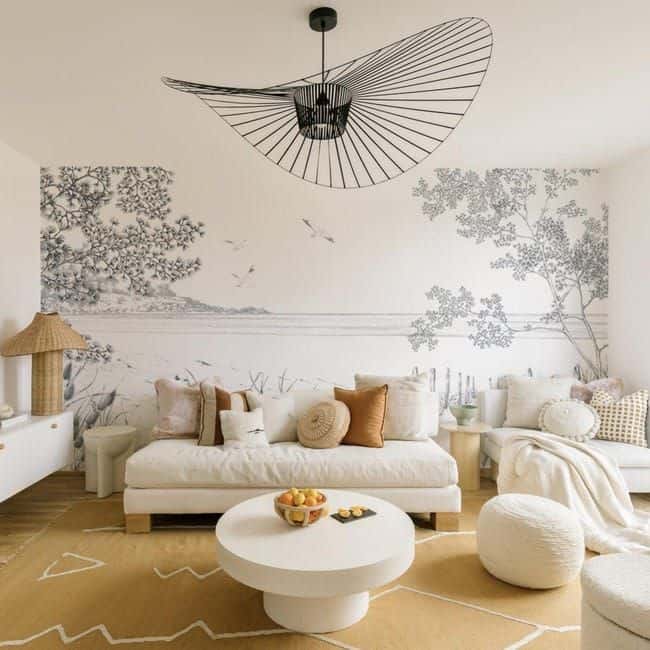 Papier peint mural décoration salon ambiance boho