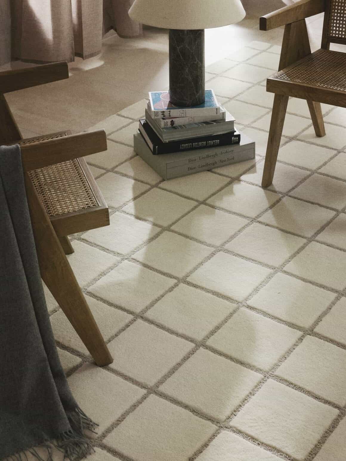Tapis en laine tuftée blanc à carreaux