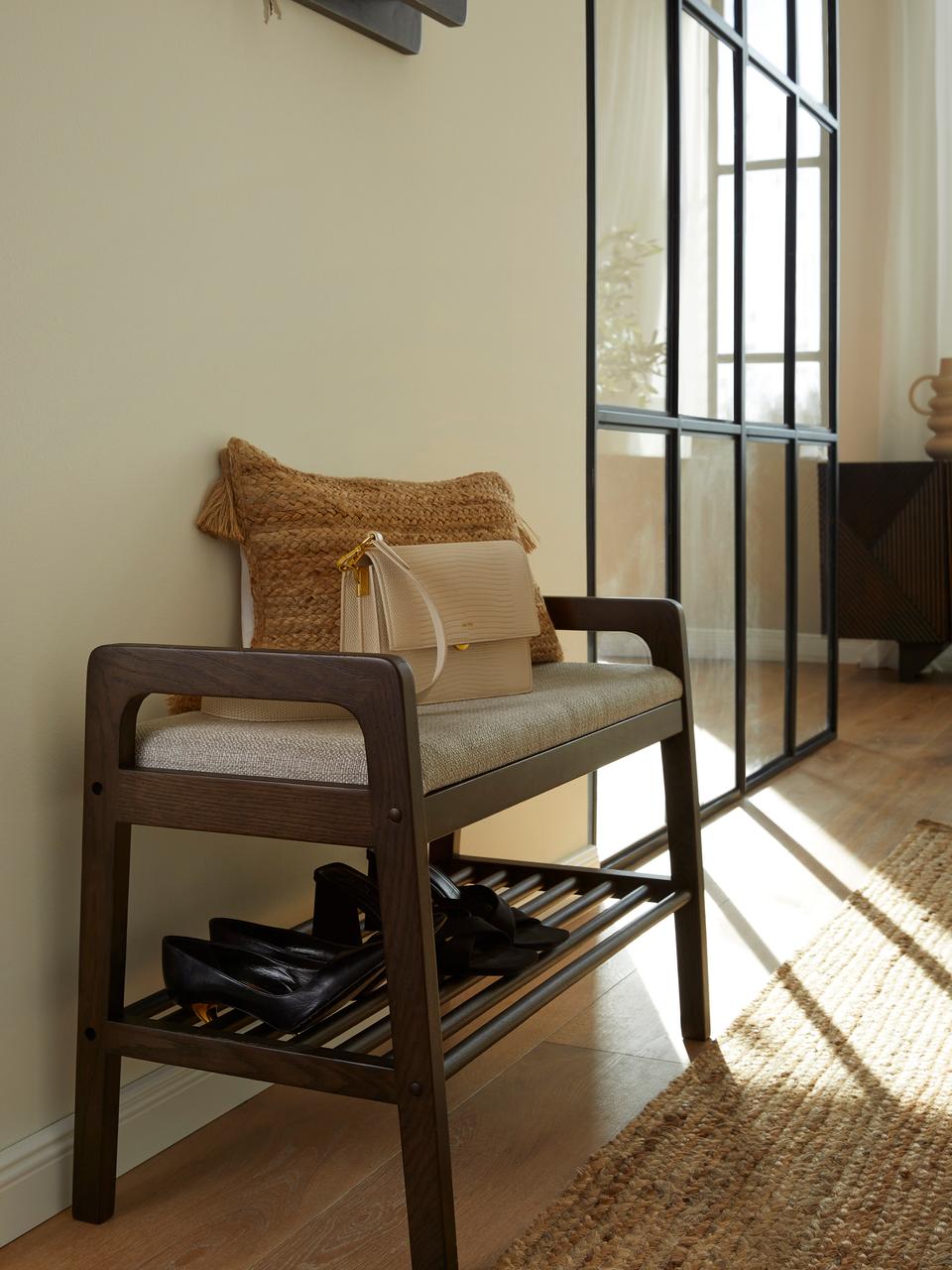 Banc de rangement en chêne pour chaussures